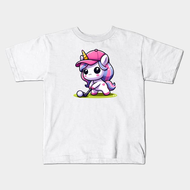 Golf Unicorn Olympics 🏌🏼‍♀️🦄 - Tee Up Cuteness! Kids T-Shirt by Pink & Pretty